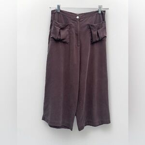 Soft Surroundings Pants Wide Leg Cropped Women Sz M Brown 100% Tencel Pockets
